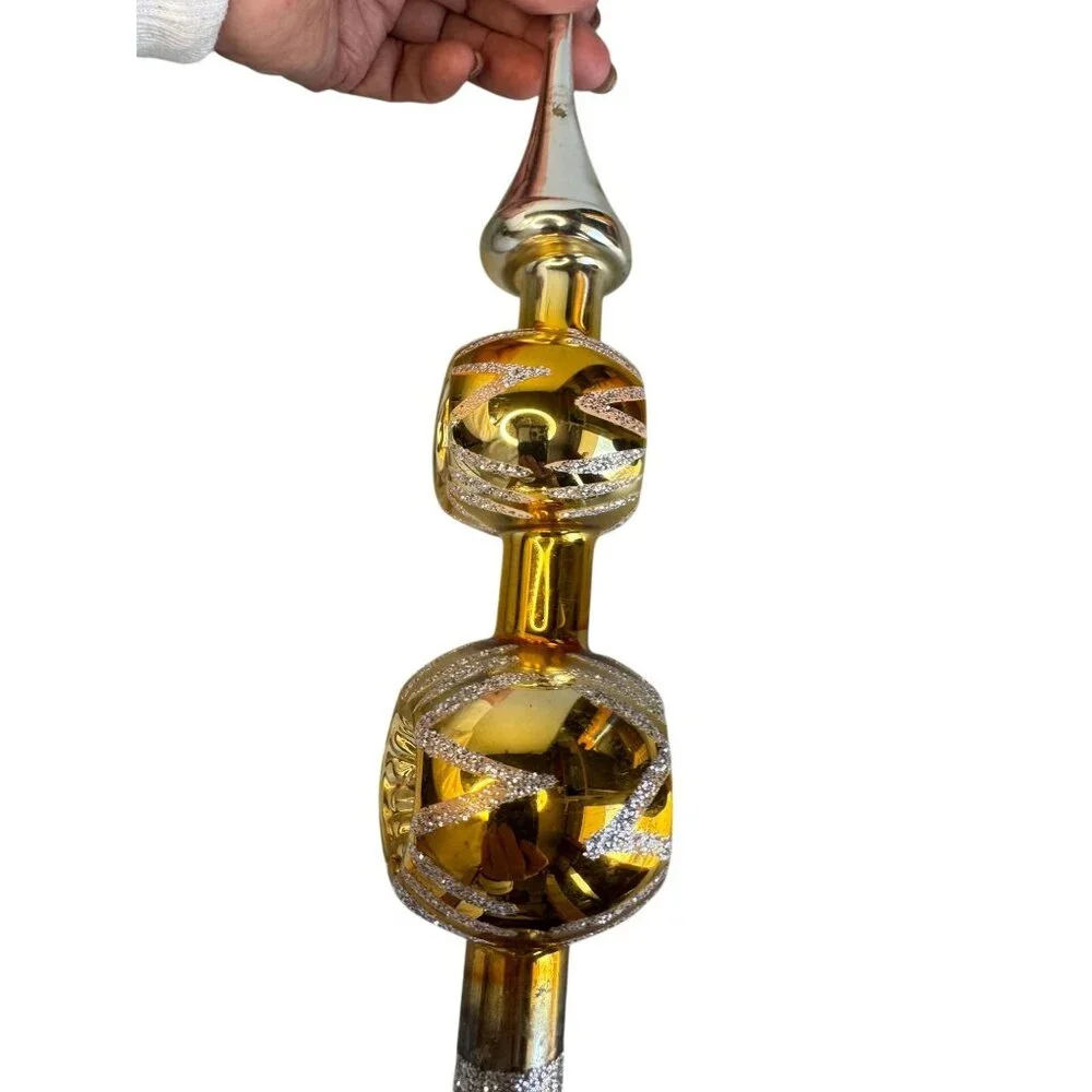 Vintage Larissa West Germany Double Indented Reflector Glass Tree Topper 13" Box - Picture 14 of 16